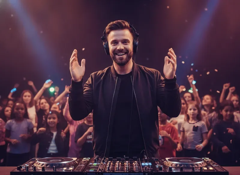מיסטר DJ בפעולה באירוע נוער — יוצר אווירה שמחה ואנרגטית